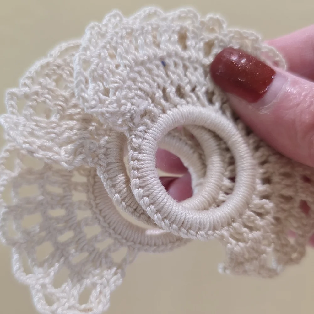 Vintage Handmade Ecru Ivory Beige Hand Crochet Napkin Rings Set of 6